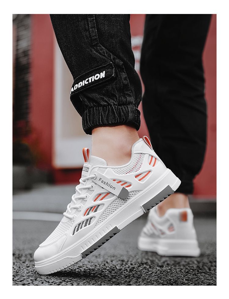 001 2025 Summer New Breathable Mesh Men's Versatile White Sneakers Student Sports Casual Board Trendy Shoes_voghion.com