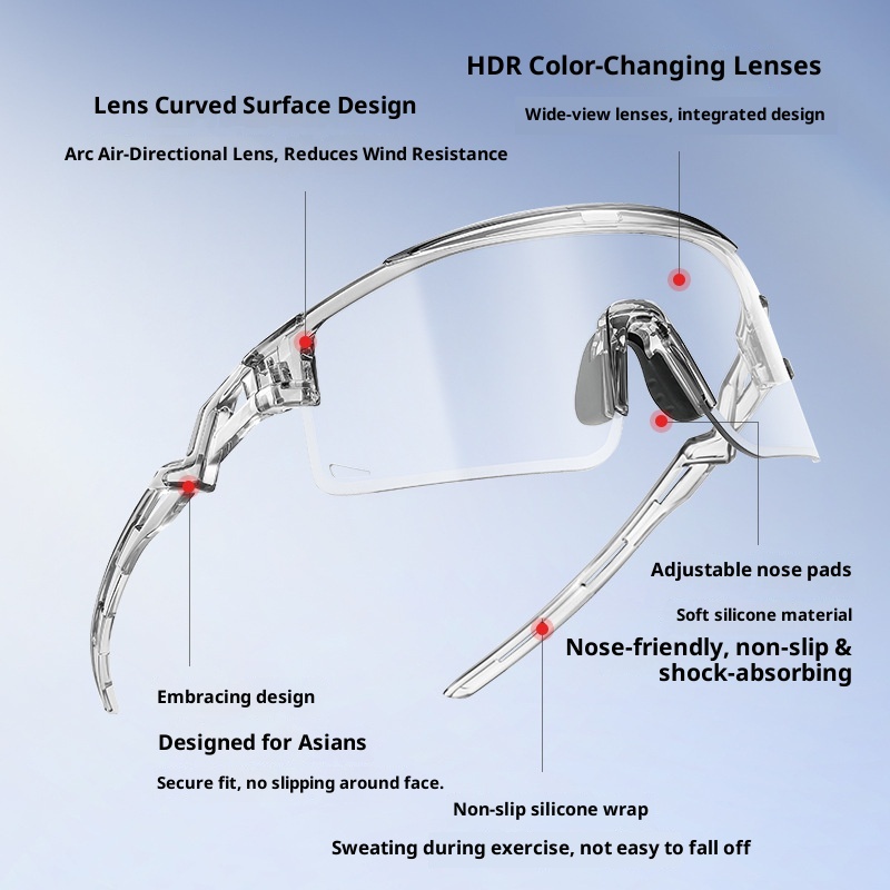 Lunettes de cyclisme intelligentes à changement de couleur 001 pour hommes et femmes, protection UV, lunettes de vélo, de course à pied et de ski en extérieur, résistantes à la poussière_voghion.com
