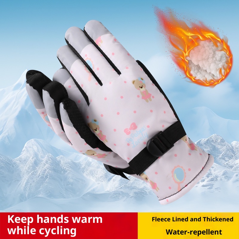 ActiveGo Ski Gloves Winter Outdoor Riding Windproo Warm Fleece Lined Thickened Non-Slip Split Finger Cold-Proo Cute_voghion.com