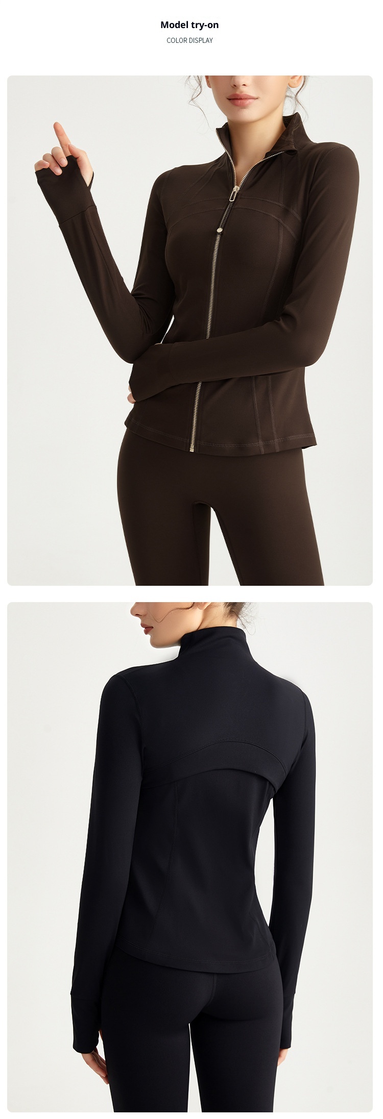 Giacca da yoga con cerniera e colletto rialzato, vestibilità aderente, manica lunga, per corsa e fitness all'aperto, Chuandun Top_voghion.com