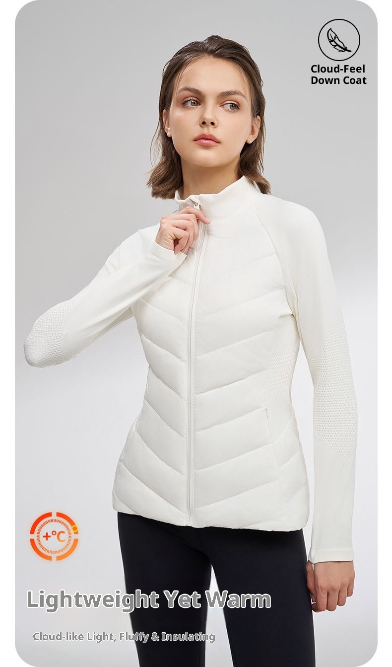 Giacca sportiva da donna in piumino d'anatra bianca, aderente, calda, a maniche lunghe, per yoga, corsa, all'aperto, autunno inverno_voghion.com
