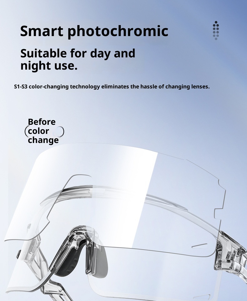 Lunettes de cyclisme intelligentes à changement de couleur 001 pour hommes et femmes, protection UV, lunettes de vélo, de course à pied et de ski en extérieur, résistantes à la poussière_voghion.com