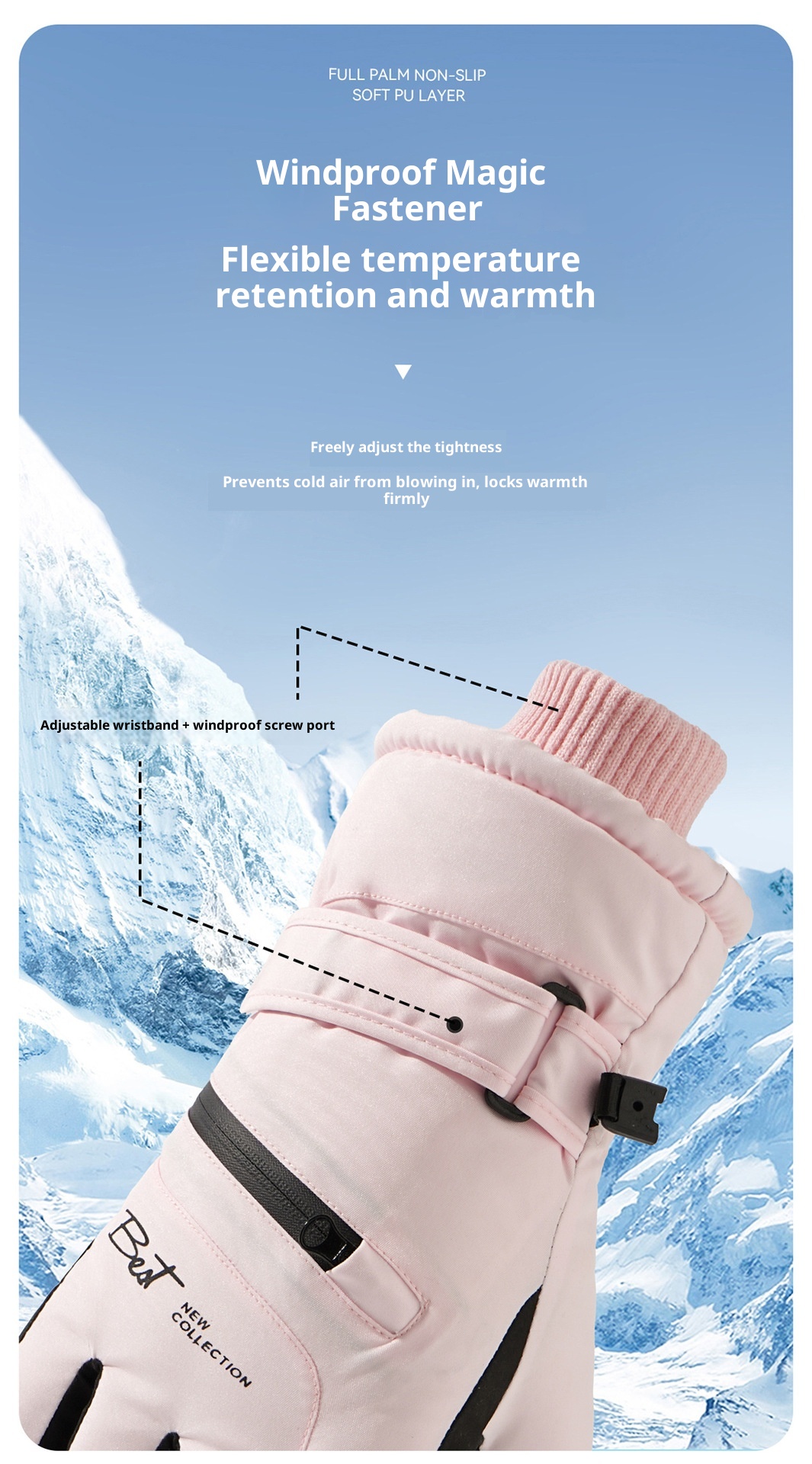 ActiveGo Damen-Skihandschuhe, kältebeständig, warm, Touchscreen-geeignet, wasserdicht, ideal für Radfahren, Studentensport, Outdoor-Sportarten, Schneespiele, Winter, Fleece-gefüttert_voghion.com