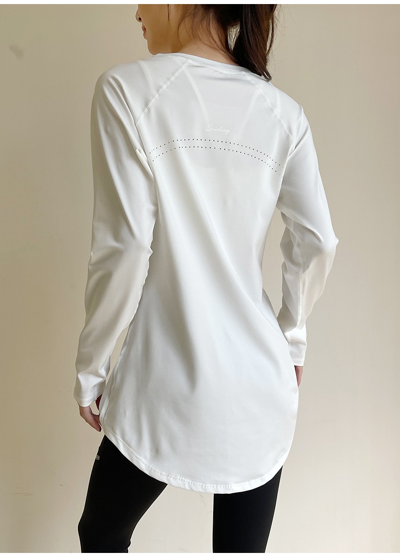 T-shirt de sport respirant à manches longues, idéal pour le printemps et l'été, couvrant les hanches et amincissant le dos, parfait pour le yoga, la course à pied et le fitness._voghion.com