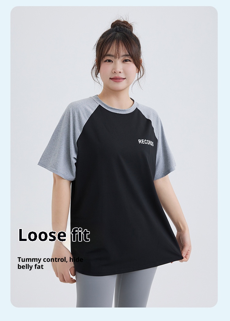 Lockeres Plus Size Fat MM Cov-Up Sporttop für Damen, schnelltrocknend, kurzärmelig, atmungsaktiv, Lauf-, Fitness- und Yoga-T-Shirt_voghion.com