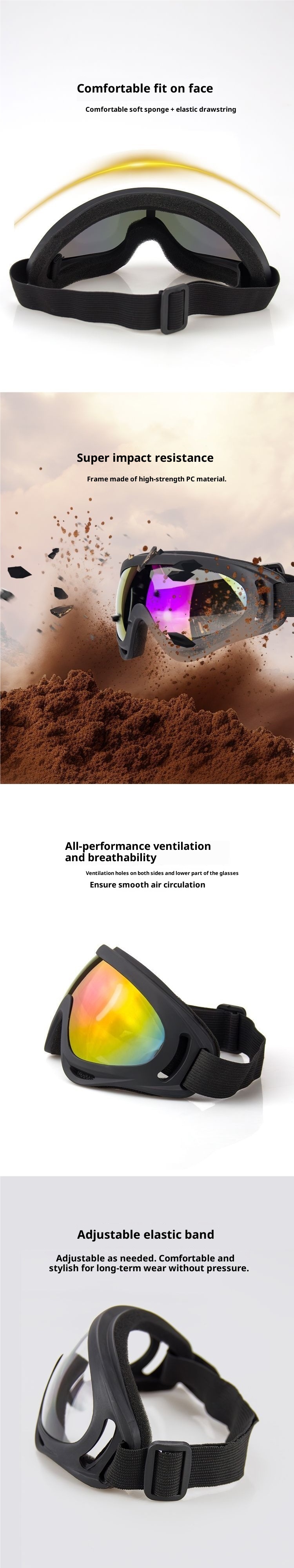 001 Óculos de Ciclismo à Prova de Areia, Proteção para Trabalho, Motociclismo, Transparentes, Antipoeira, Resistente ao Vento, para Homens, Esqui, Off-road_voghion.com