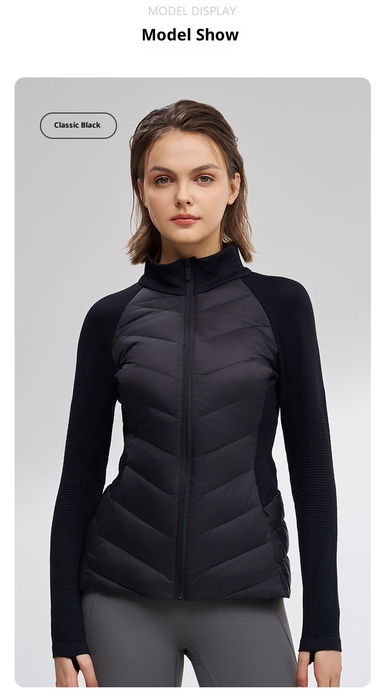 Giacca sportiva da donna in piumino d'anatra bianca, aderente, calda, a maniche lunghe, per yoga, corsa, all'aperto, autunno inverno_voghion.com