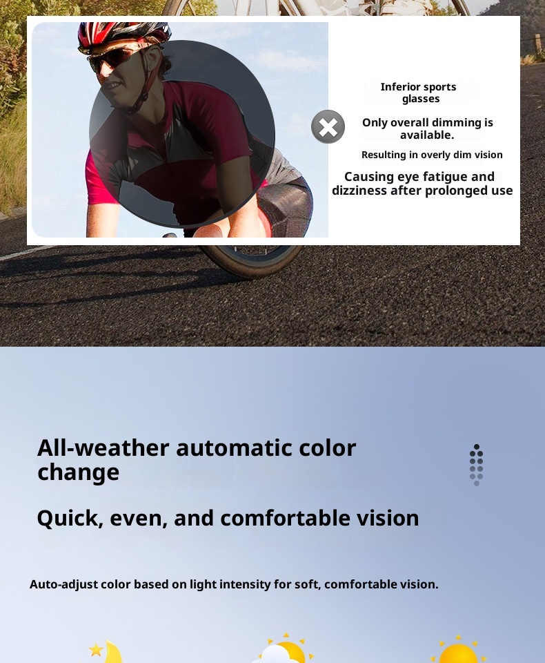 Lunettes de cyclisme intelligentes à changement de couleur 001 pour hommes et femmes, protection UV, lunettes de vélo, de course à pied et de ski en extérieur, résistantes à la poussière_voghion.com