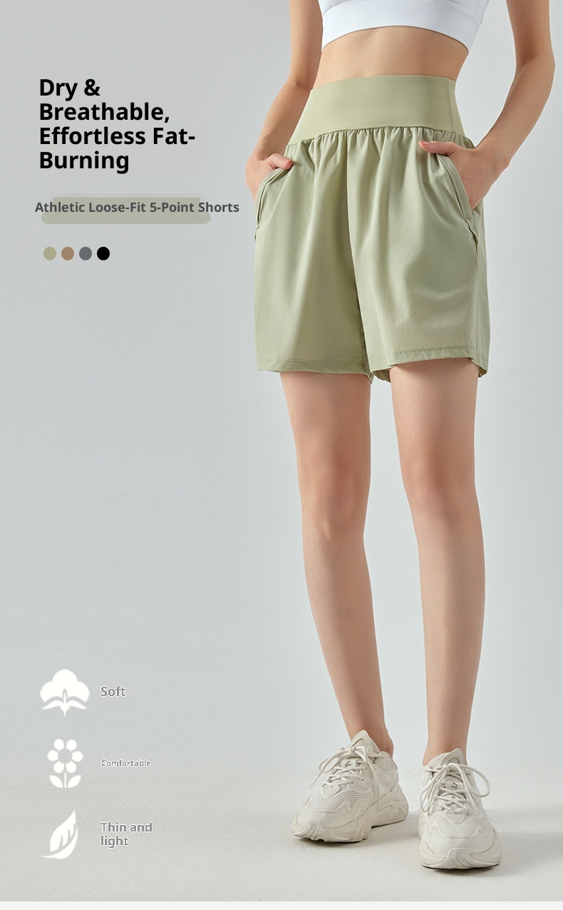 ActiveGo ActiveGo Summer Straight-Leg Sports For Women, Five-Point Outdoor Running Loose Breathable High-Waist Tummy Control Side Pocket_voghion.com
