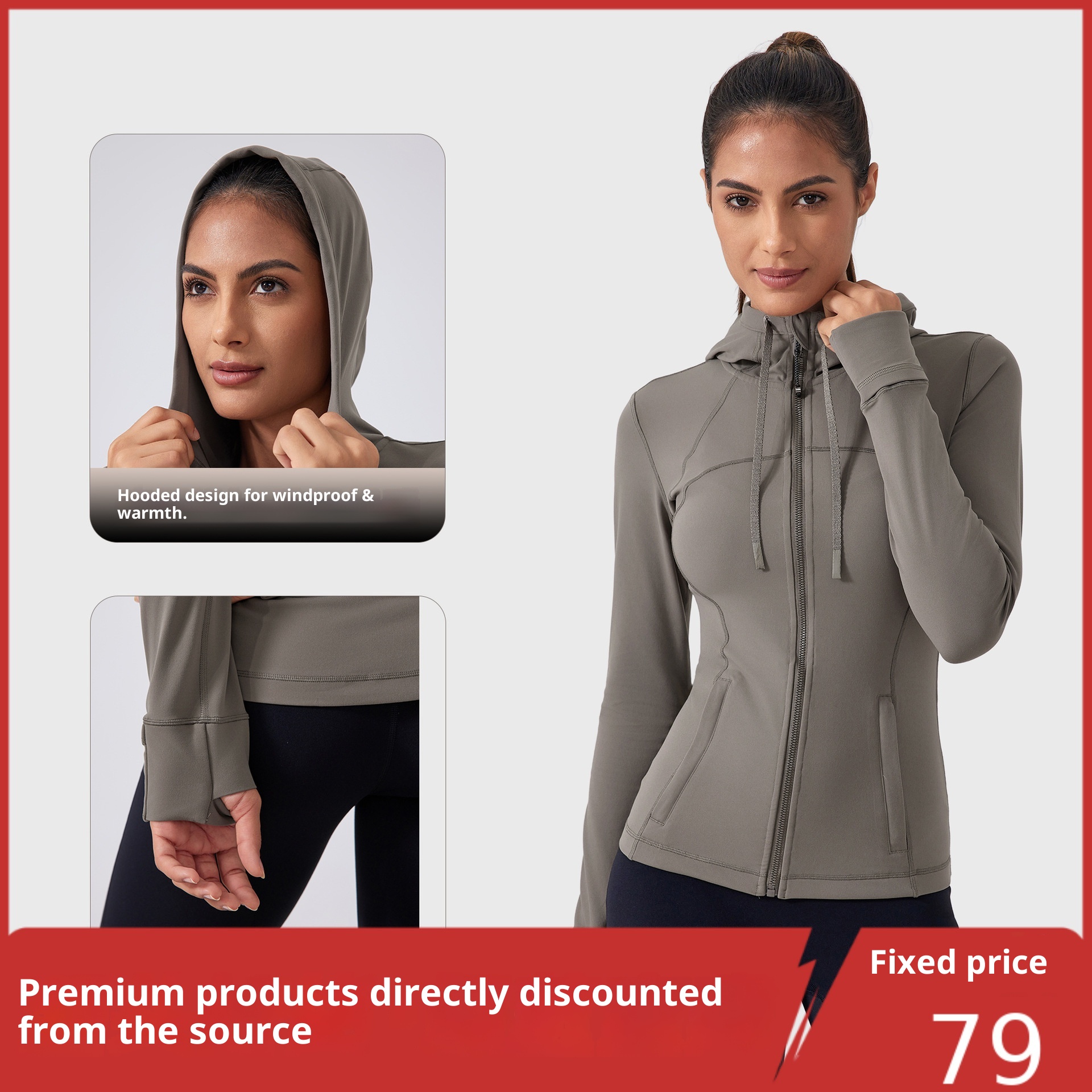 Autumn And Winter New Hooded Fitness Yoga Jacket For Women, Fleece-Lined, Warm, Outdoor Sports Long Sleeve Top DAW179_voghion.com