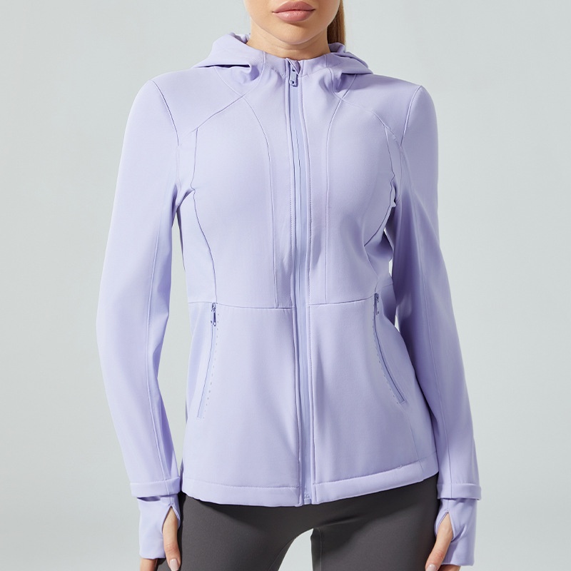 QCFE Winter Fleece-Lined Warm Sports Fitness Outdoor Cycling Windproof Lightweight Hooded Yoga Jacket For Women 5073_voghion.com