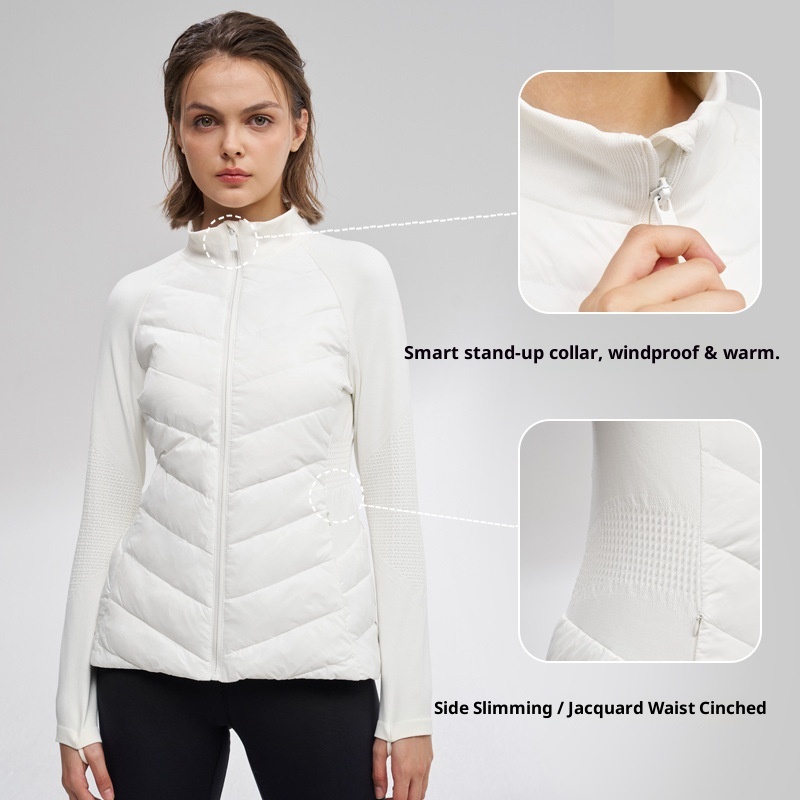 Giacca sportiva da donna in piumino d'anatra bianca, aderente, calda, a maniche lunghe, per yoga, corsa, all'aperto, autunno inverno_voghion.com