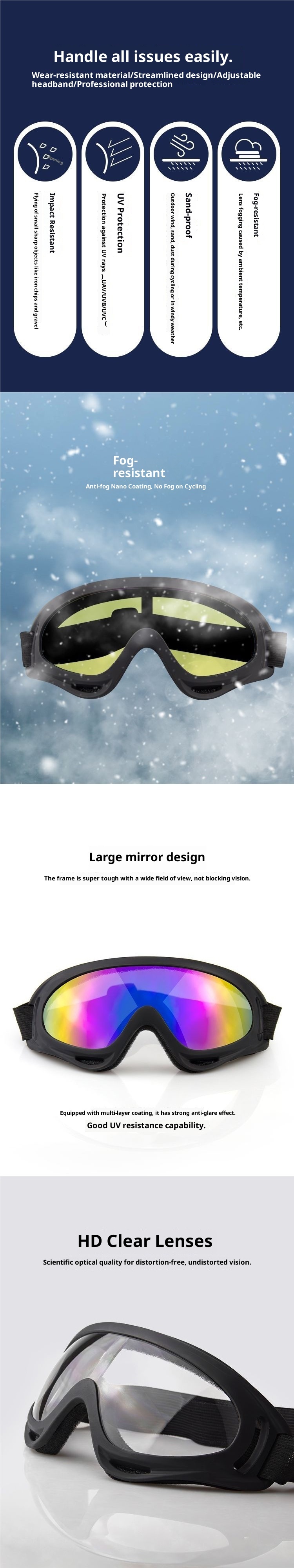 001 Óculos de Ciclismo à Prova de Areia, Proteção para Trabalho, Motociclismo, Transparentes, Antipoeira, Resistente ao Vento, para Homens, Esqui, Off-road_voghion.com