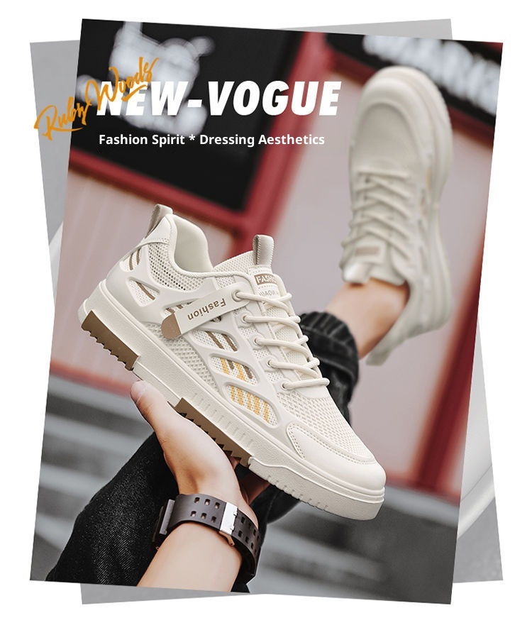 001 2025 Summer New Breathable Mesh Men's Versatile White Sneakers Student Sports Casual Board Trendy Shoes_voghion.com