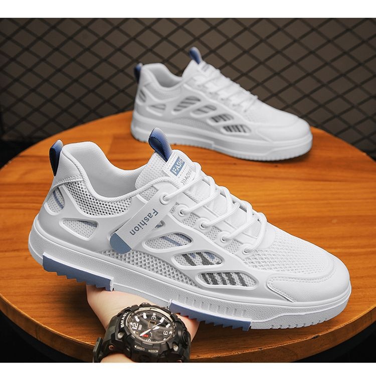 001 2025 Summer New Breathable Mesh Men's Versatile White Sneakers Student Sports Casual Board Trendy Shoes_voghion.com