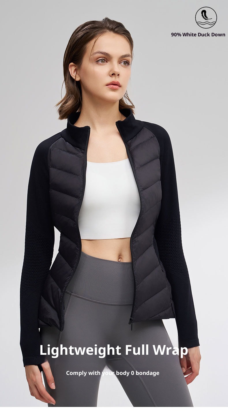 Giacca sportiva da donna in piumino d'anatra bianca, aderente, calda, a maniche lunghe, per yoga, corsa, all'aperto, autunno inverno_voghion.com