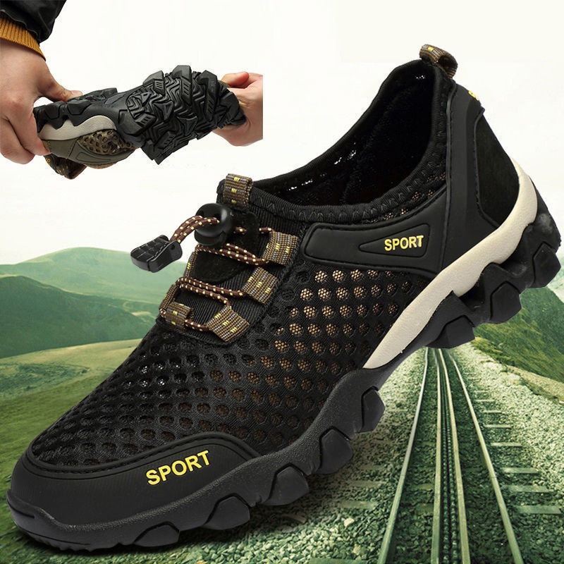 001 Water Summer New Trendy Breathable Mesh Soft Sole Men's Sports Casual Outdoor Hiking Shoes Men_voghion.com