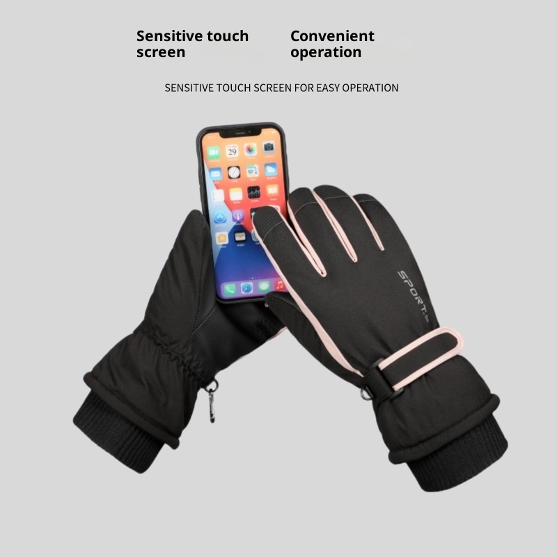 ActiveGo Women's Winter Outdoor Ski Fleece-Lined Touchscreen Warm Anti-Lost Buckle Non-Slip Gloves_voghion.com
