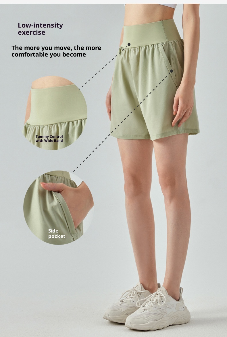 ActiveGo ActiveGo Summer Straight-Leg Sports For Women, Five-Point Outdoor Running Loose Breathable High-Waist Tummy Control Side Pocket_voghion.com