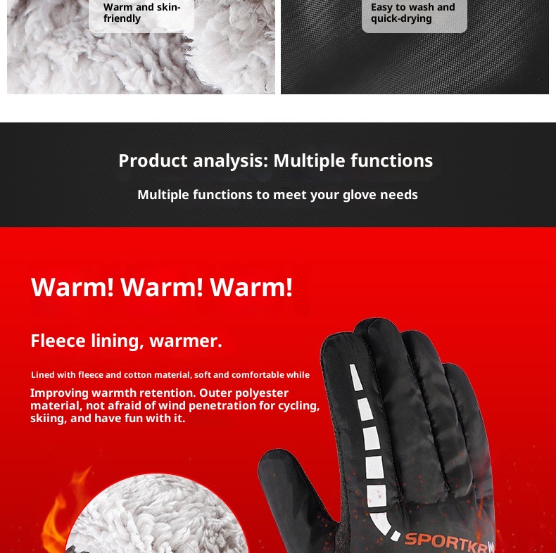 ActiveGo Winter New Men's Warm Outdoor Skiing Motorcycle Electric Bike Riding Gloves Fleece Lined Thickened_voghion.com