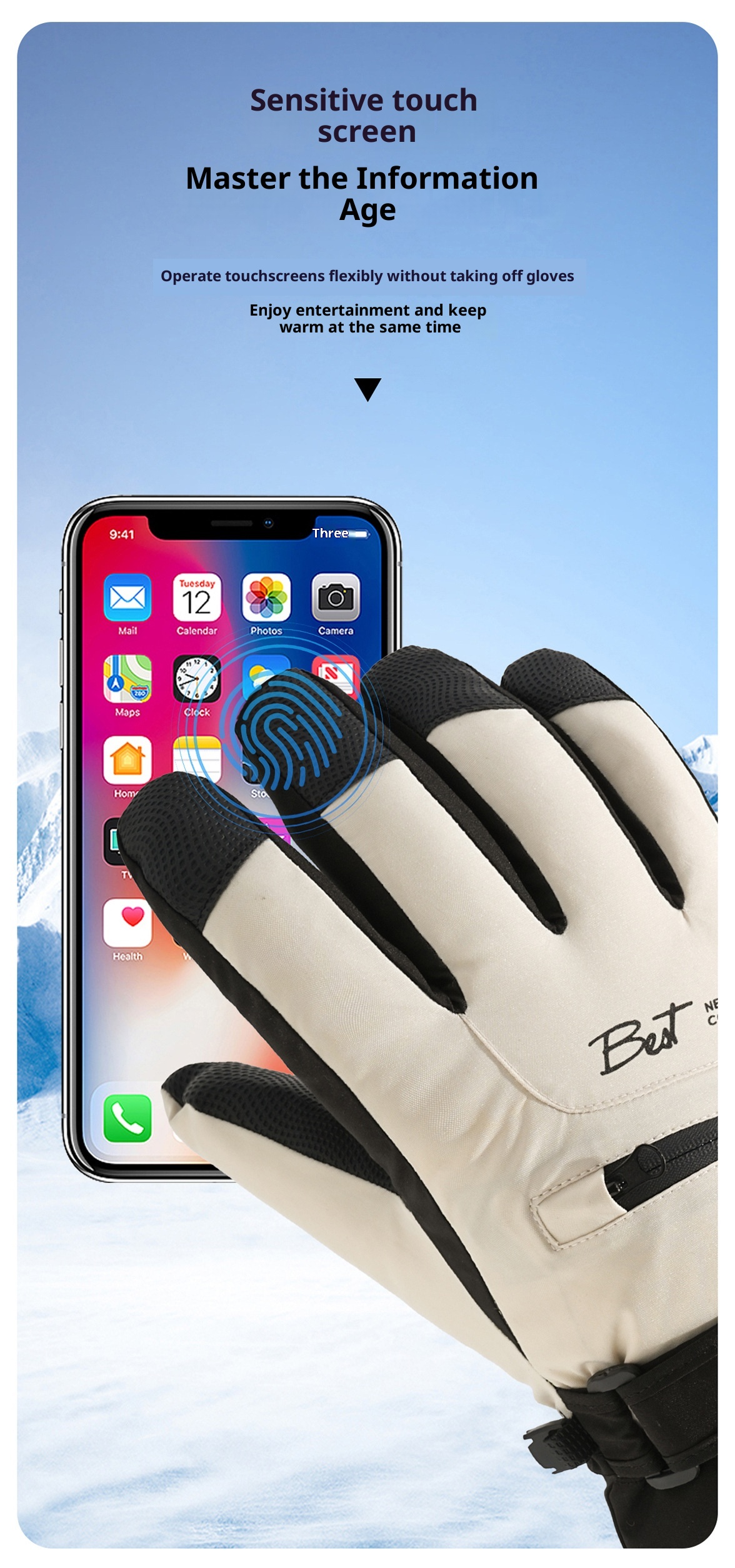 ActiveGo Damen-Skihandschuhe, kältebeständig, warm, Touchscreen-geeignet, wasserdicht, ideal für Radfahren, Studentensport, Outdoor-Sportarten, Schneespiele, Winter, Fleece-gefüttert_voghion.com