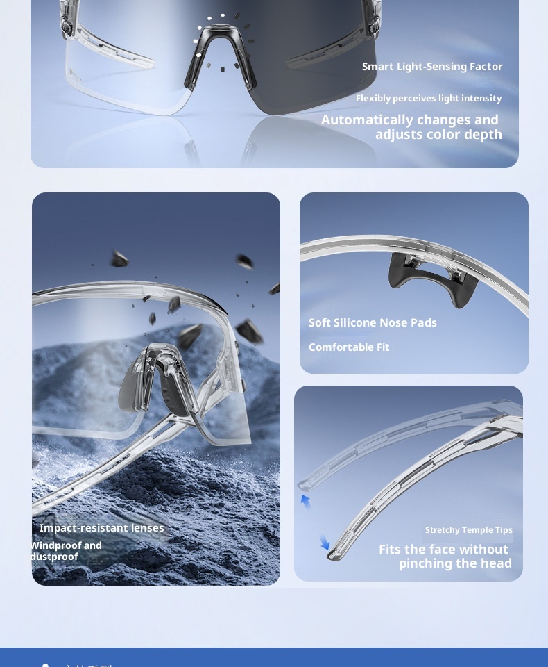 Lunettes de cyclisme intelligentes à changement de couleur 001 pour hommes et femmes, protection UV, lunettes de vélo, de course à pied et de ski en extérieur, résistantes à la poussière_voghion.com
