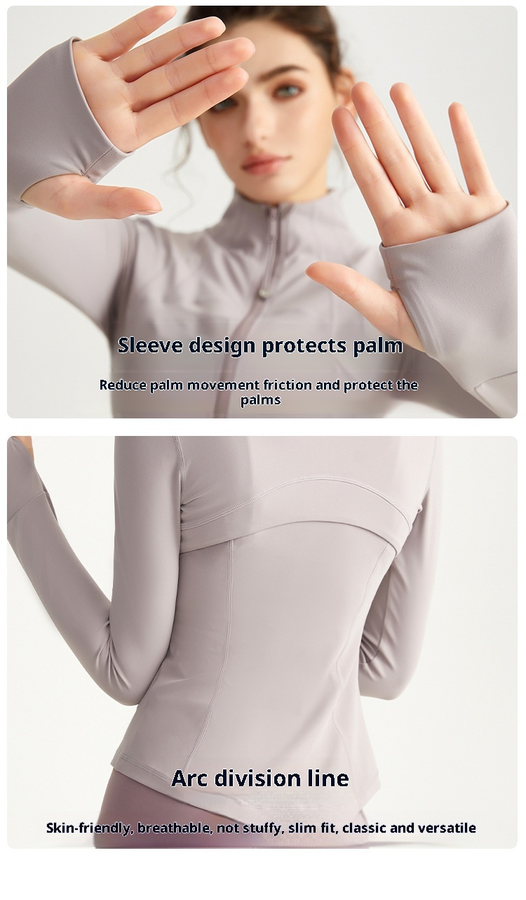 Giacca da yoga con cerniera e colletto rialzato, vestibilità aderente, manica lunga, per corsa e fitness all'aperto, Chuandun Top_voghion.com