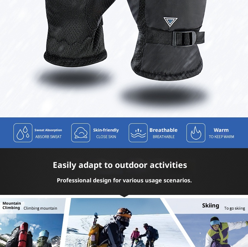 ActiveGo Winter New Men's Warm Outdoor Skiing Motorcycle Electric Bike Riding Gloves Fleece Lined Thickened_voghion.com