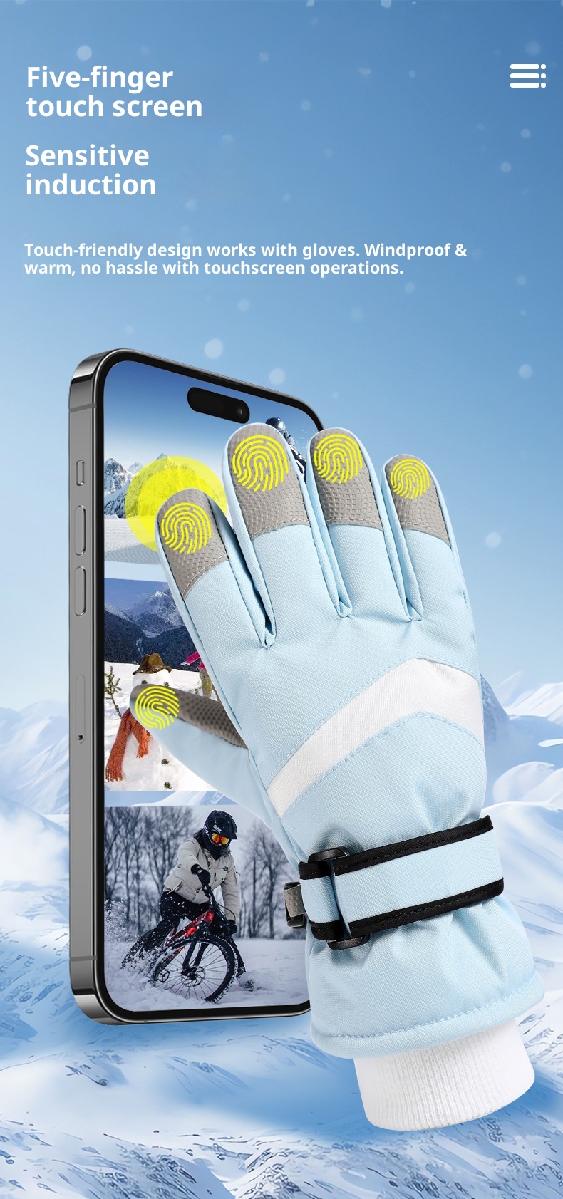 001 Volwassen Ski Fleece-gevoerde Warme Nieuwe Winter Fiets Outdoor Mannen en Vrouwen Touchscreen Handschoenen Fabriek Directe Verkoop_voghion.com