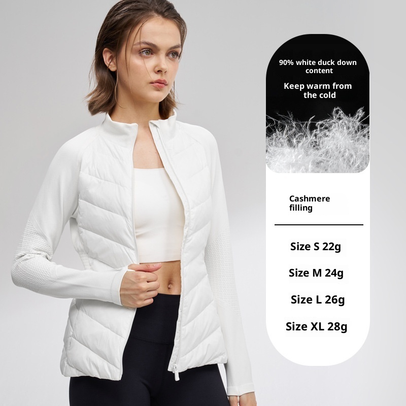 Giacca sportiva da donna in piumino d'anatra bianca, aderente, calda, a maniche lunghe, per yoga, corsa, all'aperto, autunno inverno_voghion.com