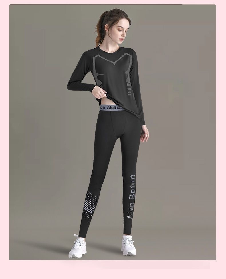 Completo da yoga da donna ad asciugatura rapida, per corsa, sport, autunno, aderente, a maniche lunghe, per attività all'aperto, escursionismo, jogging mattutino, palestra_voghion.com