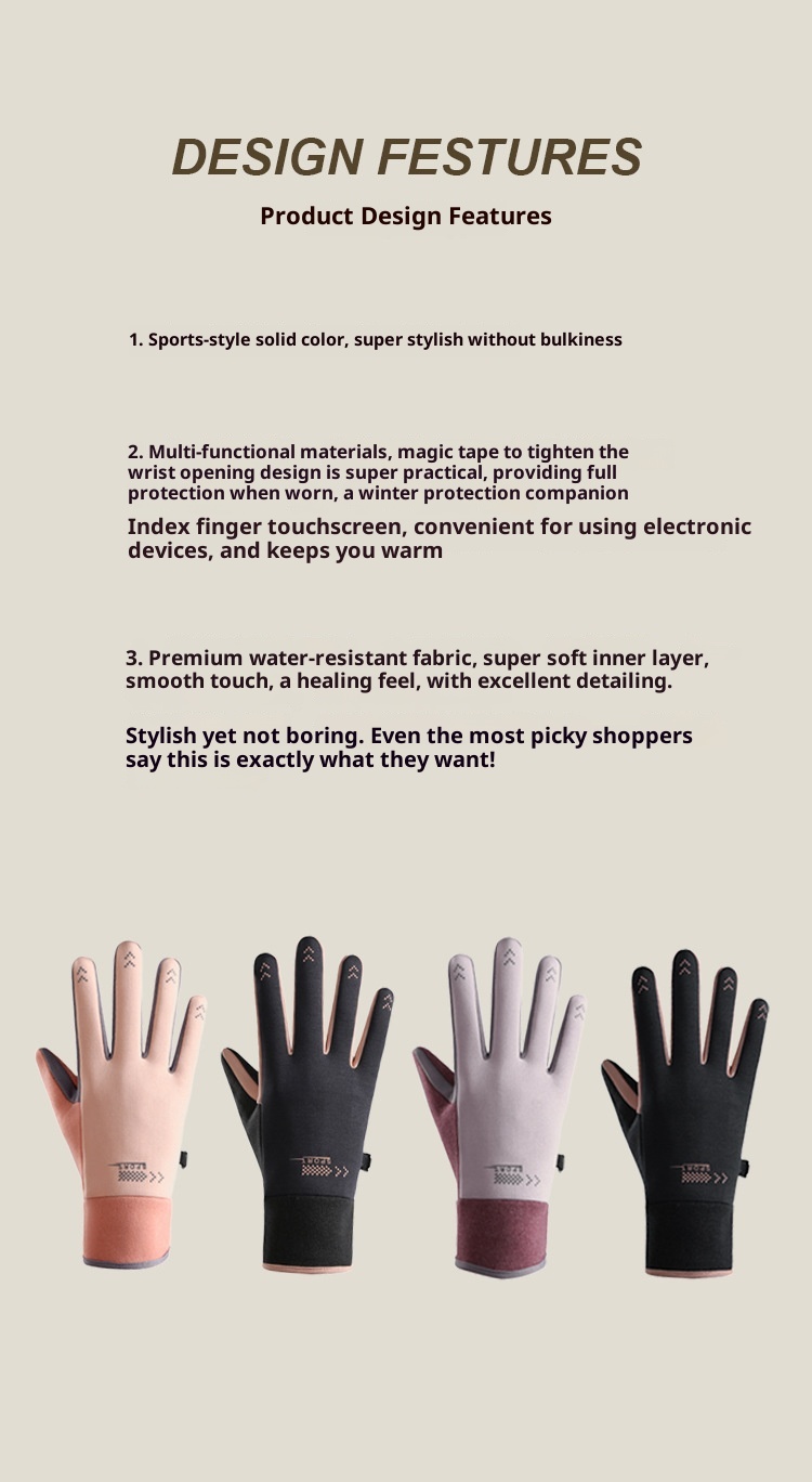 ActiveGo Autumn Winter Fleece-Lined Warm Outdoor Sports Cold-Proof Touchscreen Derong Driving Riding Ski Gloves For Men And Women_voghion.com