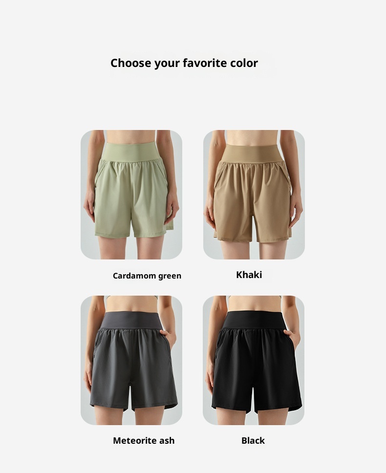 ActiveGo ActiveGo Summer Straight-Leg Sports For Women, Five-Point Outdoor Running Loose Breathable High-Waist Tummy Control Side Pocket_voghion.com