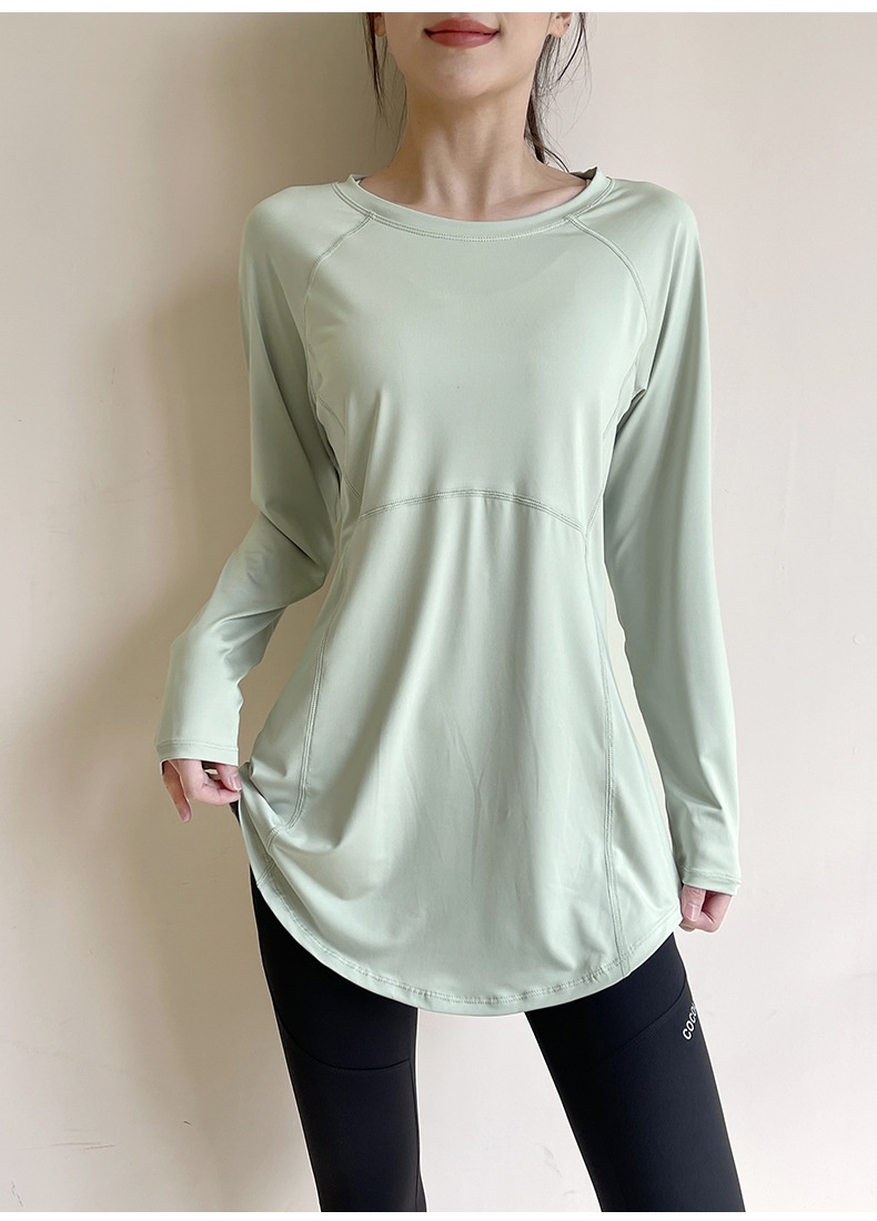 T-shirt de sport respirant à manches longues, idéal pour le printemps et l'été, couvrant les hanches et amincissant le dos, parfait pour le yoga, la course à pied et le fitness._voghion.com