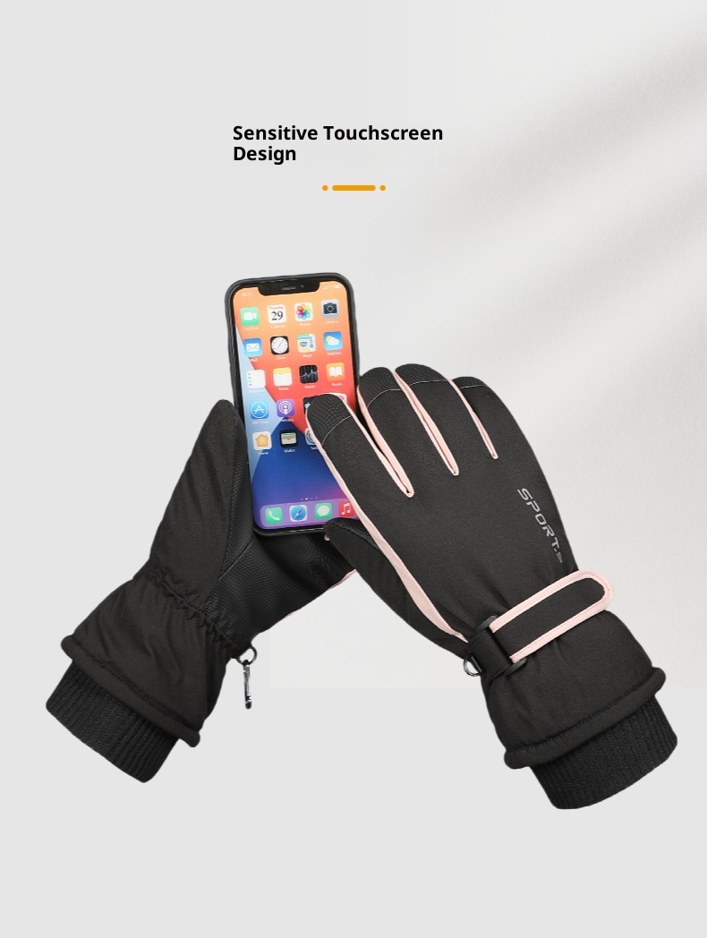 ActiveGo Women's Winter Outdoor Ski Fleece-Lined Touchscreen Warm Anti-Lost Buckle Non-Slip Gloves_voghion.com