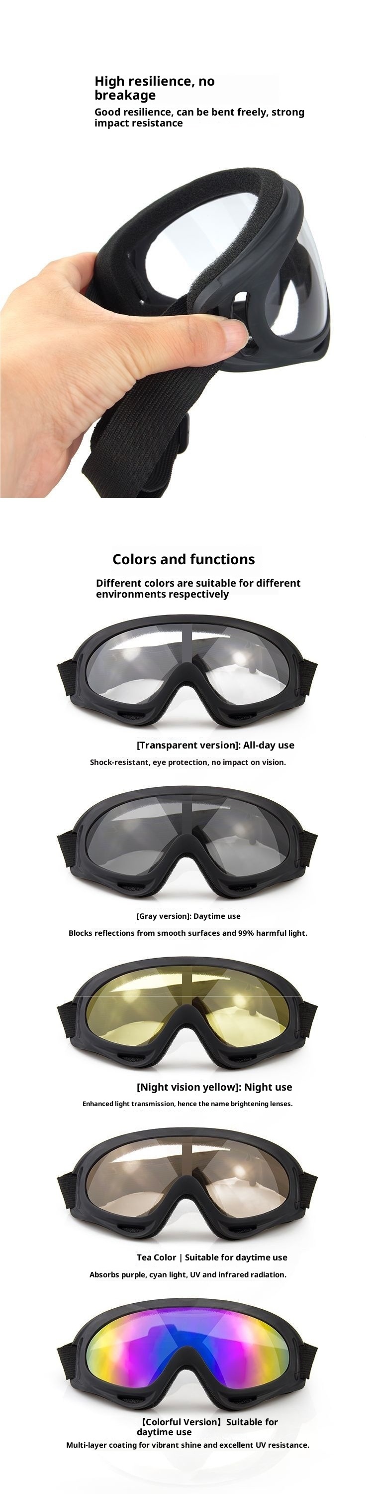 001 Óculos de Ciclismo à Prova de Areia, Proteção para Trabalho, Motociclismo, Transparentes, Antipoeira, Resistente ao Vento, para Homens, Esqui, Off-road_voghion.com