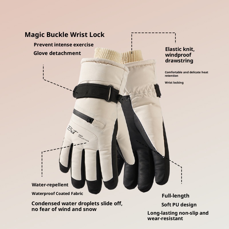 ActiveGo Damen-Skihandschuhe, kältebeständig, warm, Touchscreen-geeignet, wasserdicht, ideal für Radfahren, Studentensport, Outdoor-Sportarten, Schneespiele, Winter, Fleece-gefüttert_voghion.com