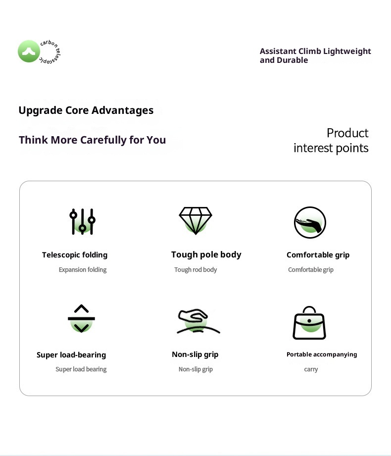 001 Faltbarer Wanderstock aus Carbon, ultraleicht, teleskopierbar, für professionelle Outdoor-Ausrüstung und Kletterausrüstung_voghion.com