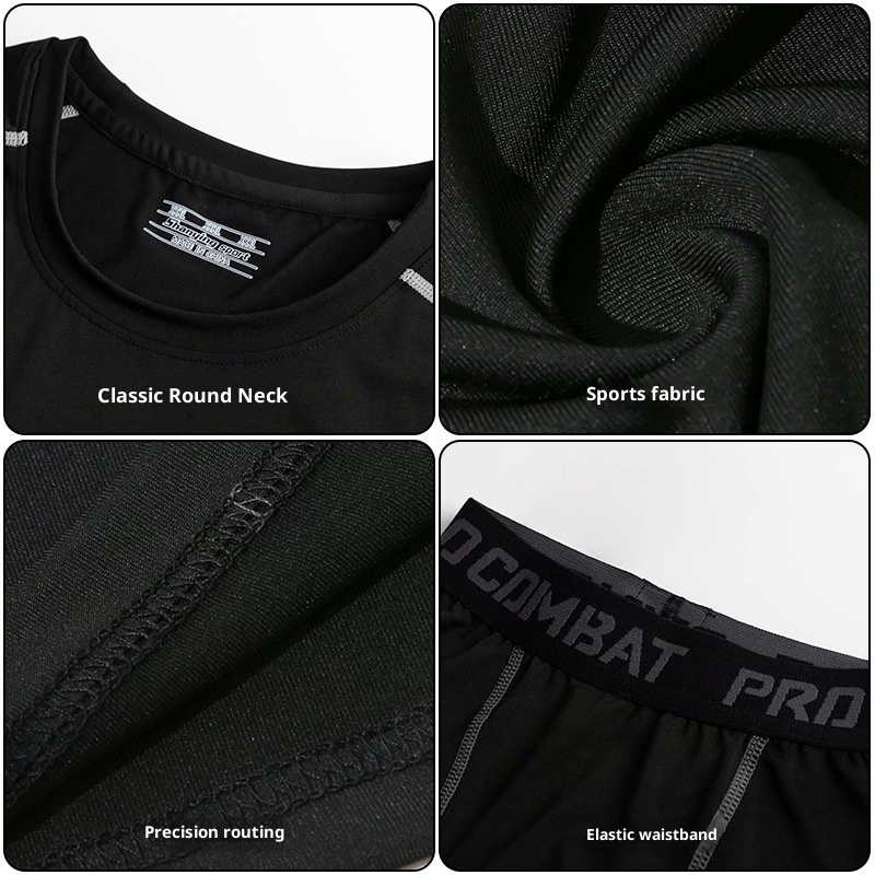 001 Children's Compression Training Suit Set Boys Basketball Soccer Sports Fitness Warm Base Layer Student Autumn Winter_voghion.com