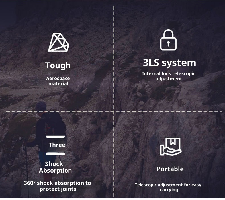 001 Bastone da passeggio retrattile da viaggio, da arrampicata, da trekking, da esterno, in lega di alluminio, multicolore, antiscivolo_voghion.com