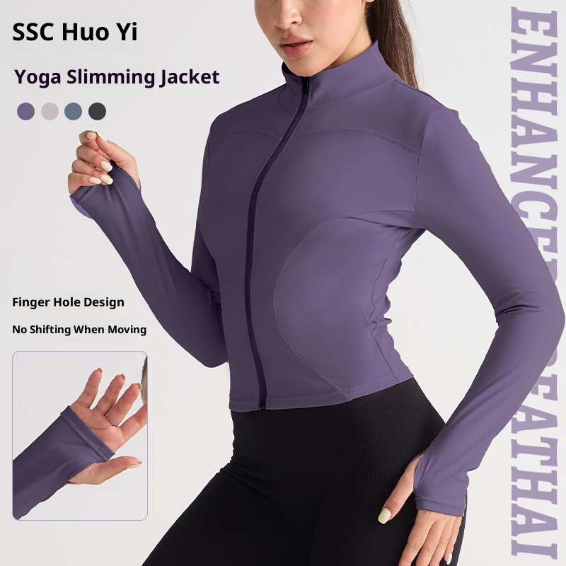 001 Giacca elasticizzata alta Abbigliamento fitness Top Autunno Inverno Collo alto Cerniera Abbigliamento sportivo Corsa Slim Fit Manica lunga Yoga_voghion.com