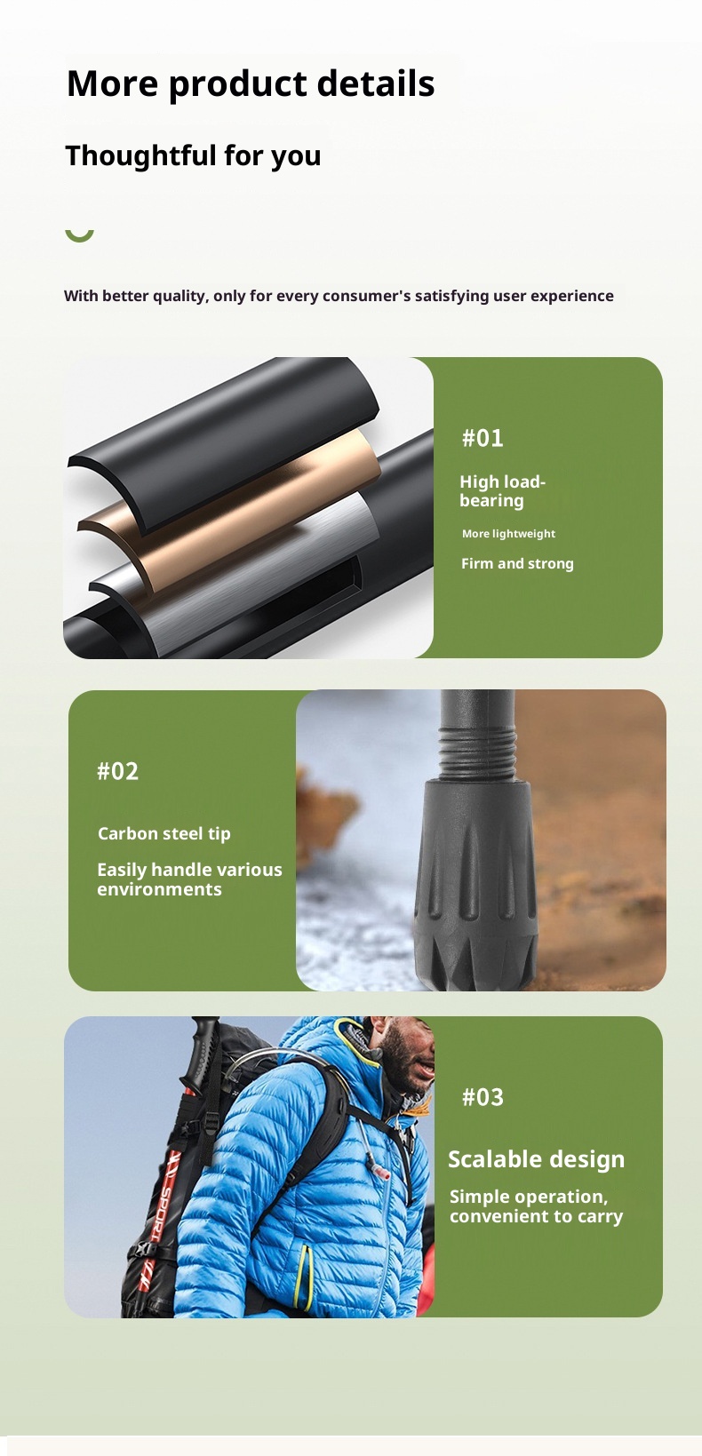 001 Bastone da trekking per esterni, tre sezioni, telescopico in lega di alluminio, bastone da trekking per anziani, antiscivolo, assorbimento degli urti, camminata_voghion.com