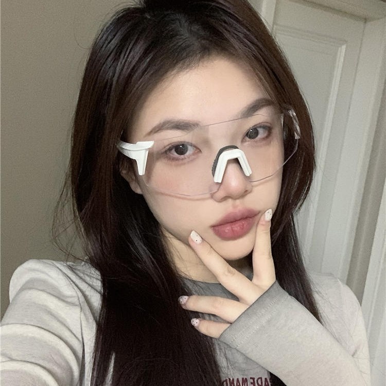 Gafas de sol vintage sin montura, con borde blanco, ideales para deportes al aire libre, ciclismo, esquí, montañismo y esquí. Resistentes al viento y a la arena. Para rostros redondos._voghion.com