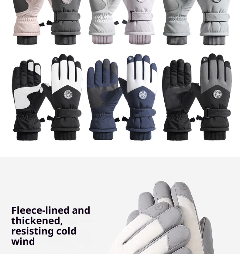 001 Winter Ski Warm Fleece Lined Thickened Waterproof Windproof Touchscreen Curved Finger Outdoor Cycling Riding Gloves_voghion.com