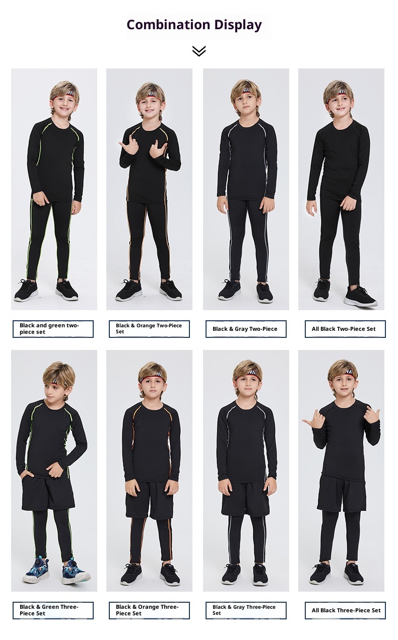 001 Children's Compression Training Suit Boys Basketball High Elastic Quick-Dry Long Sleeve Physical Fitness Football Sports_voghion.com