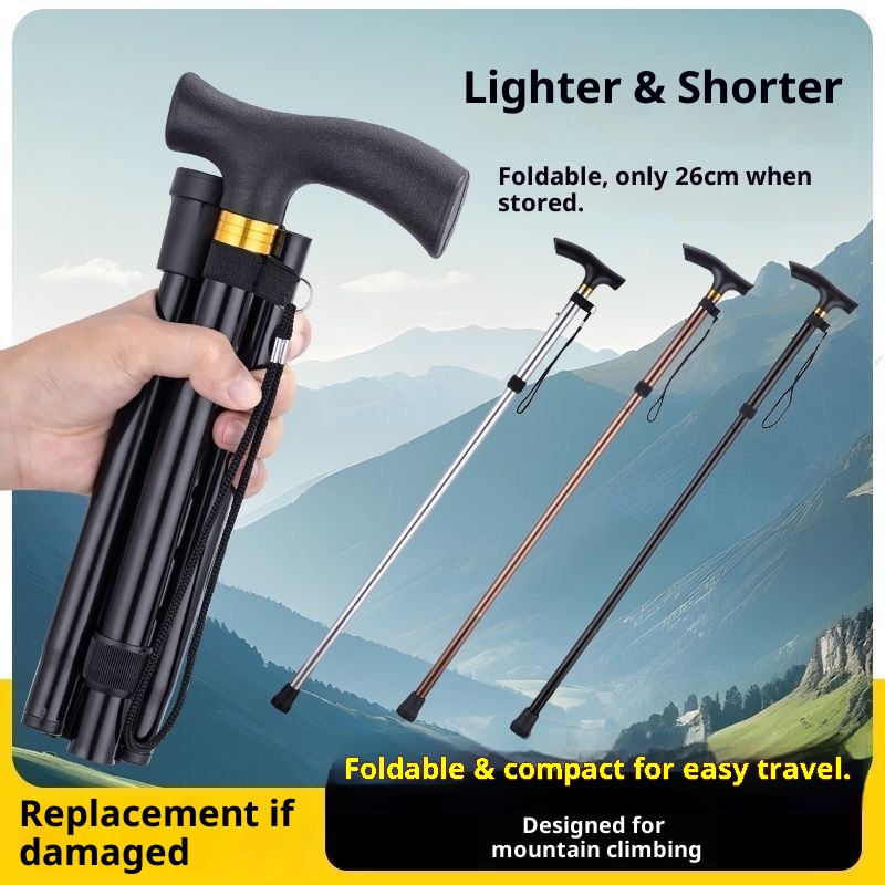 001 Unisex-Wanderstock aus Aluminiumlegierung, faltbar, rutschfest, für Senioren, für den Outdoor-Bereich_voghion.com