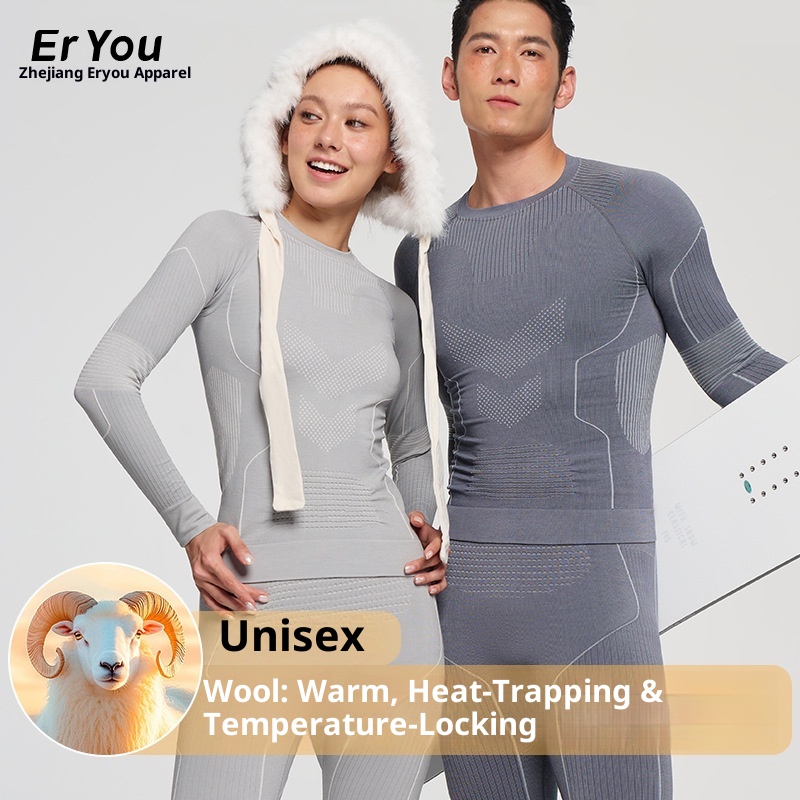 001 Merino Yünü Erkekler ve Kadınlar İçin Açık Hava Yürüyüşü Sonbahar Kış Termal Ter Emici İç Çamaşırı Kayak Takımı Hızlı Kuruyan Giysiler_voghion.com