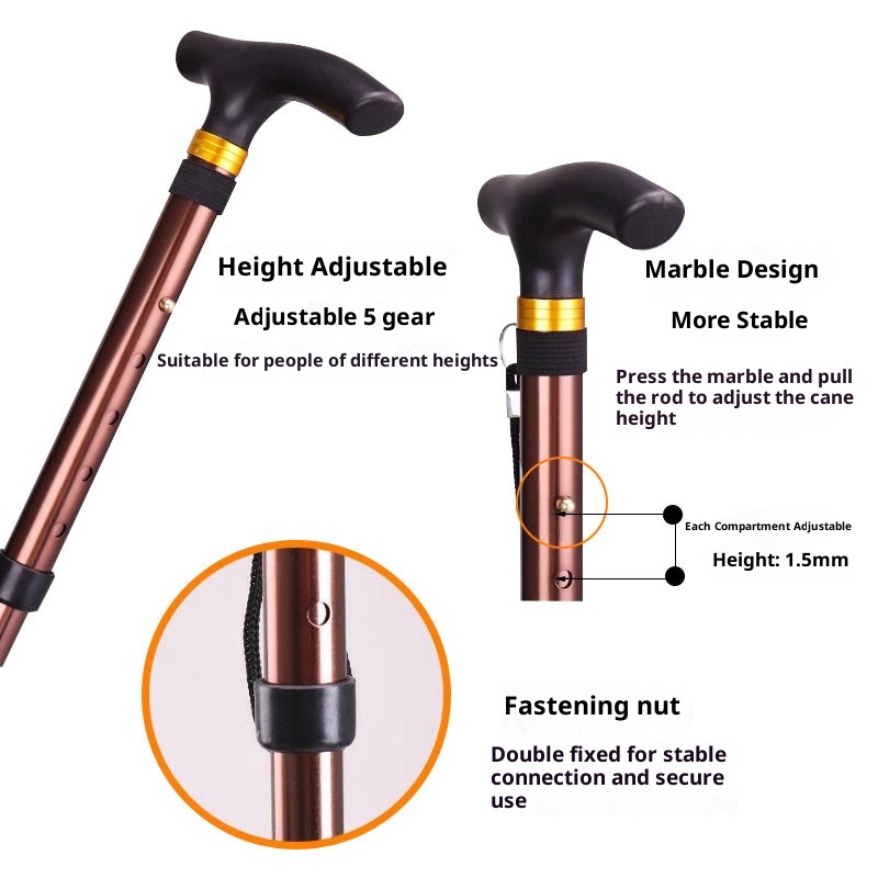 001 Bastone da passeggio per anziani, telescopico, pieghevole, portatile, da arrampicata, da trekking, antiscivolo, in lega di alluminio, con manico curvo_voghion.com