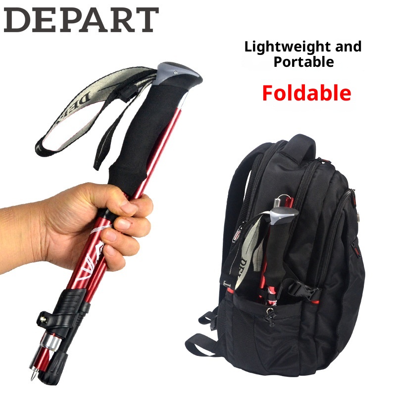 001 Lega di alluminio pieghevole ultraleggero ultra-corto telescopico bastone da trekking per esterni escursionismo arrampicata bastone da passeggio 5_voghion.com