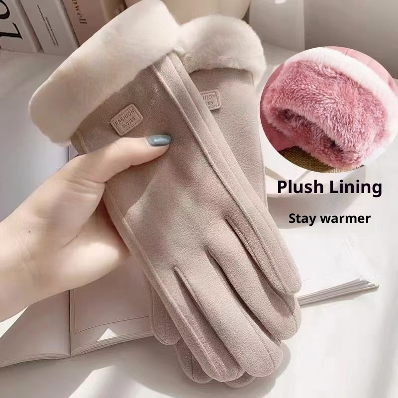 001 Warm voor dames Winter Fleece gevoerd Verdikt Fietsen Koudebestendig Winddicht Touchscreen Outdoor Skiën Rijhandschoenen_voghion.com